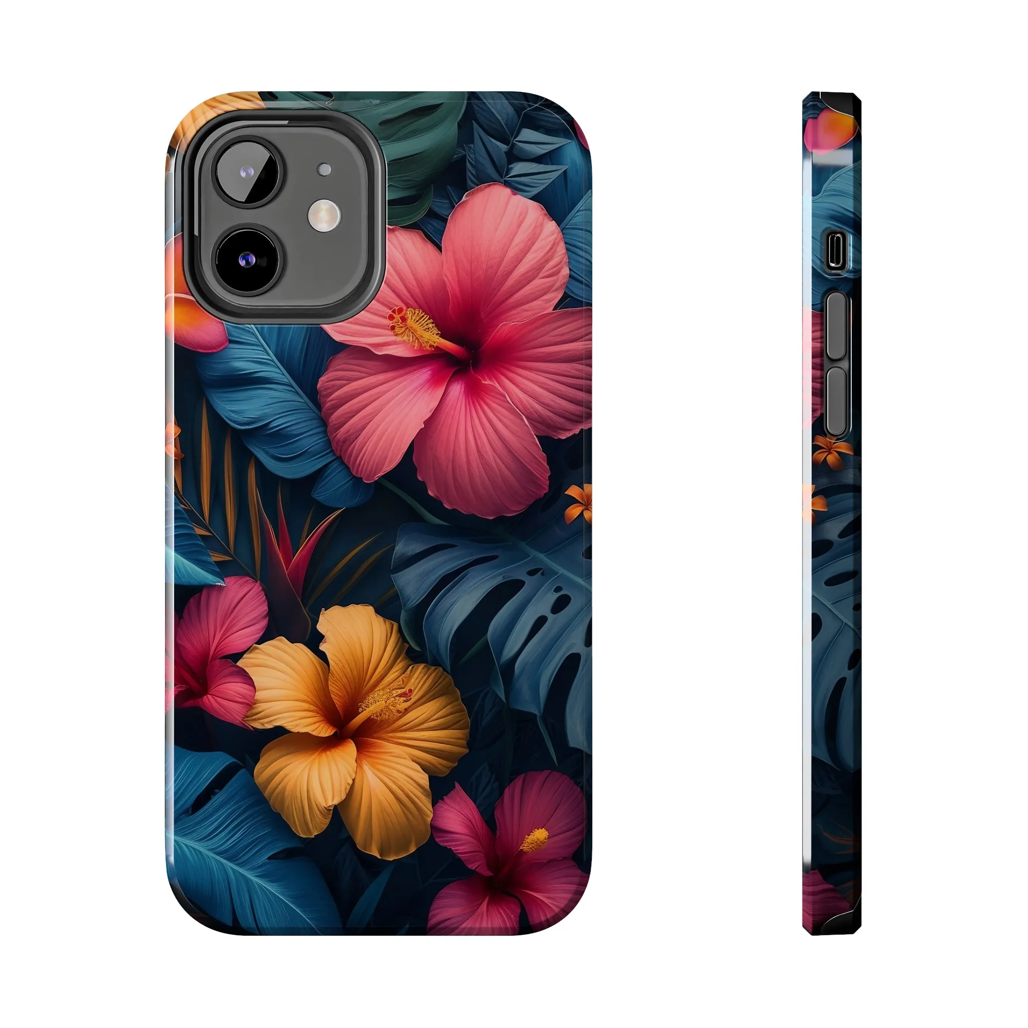 Jewel Tone Tropical Flowers Design Phone Case- Lightweight, Impact Resistant Cover for iPhone 6, 6s, 12, 13, 14, 15