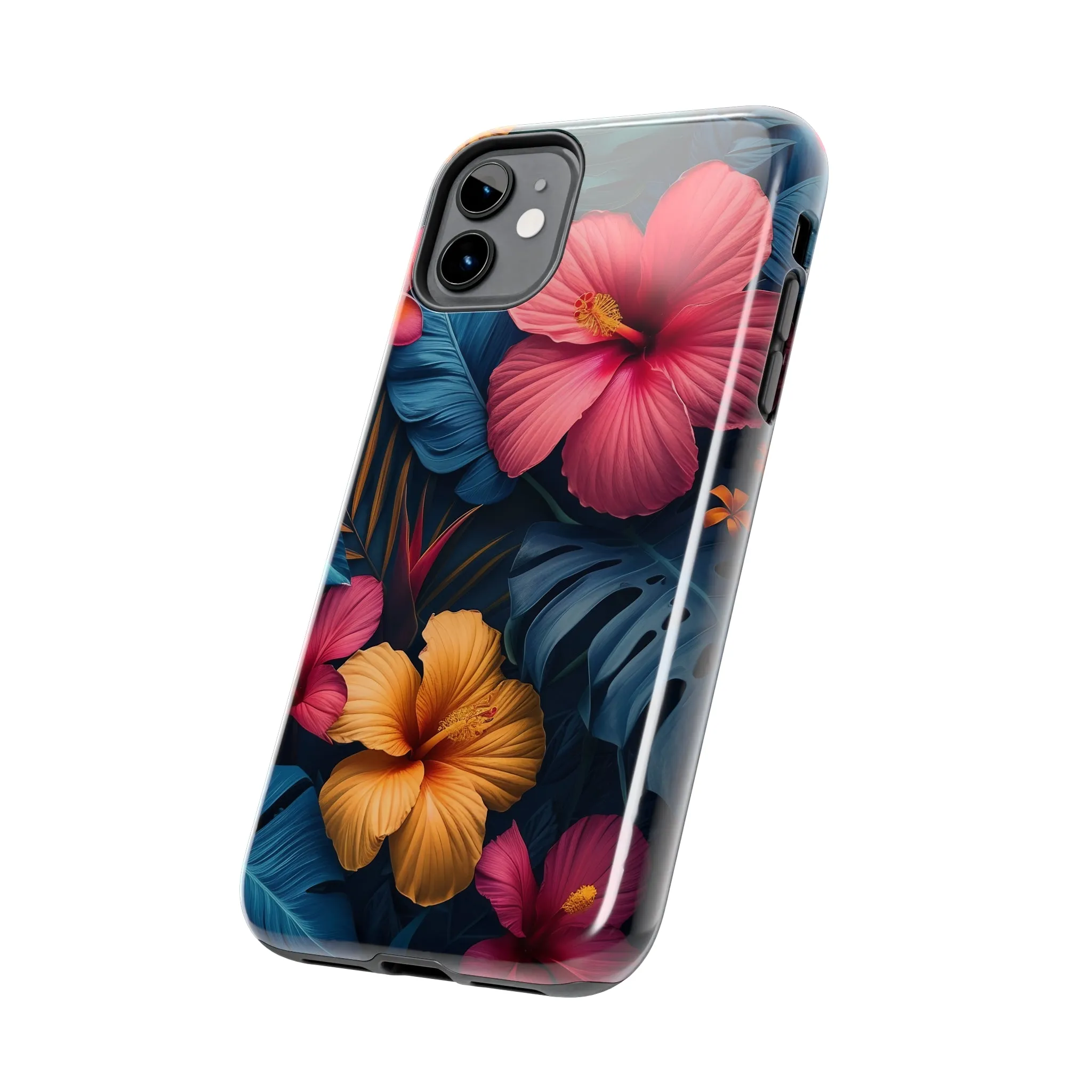 Jewel Tone Tropical Flowers Design Phone Case- Lightweight, Impact Resistant Cover for iPhone 6, 6s, 12, 13, 14, 15