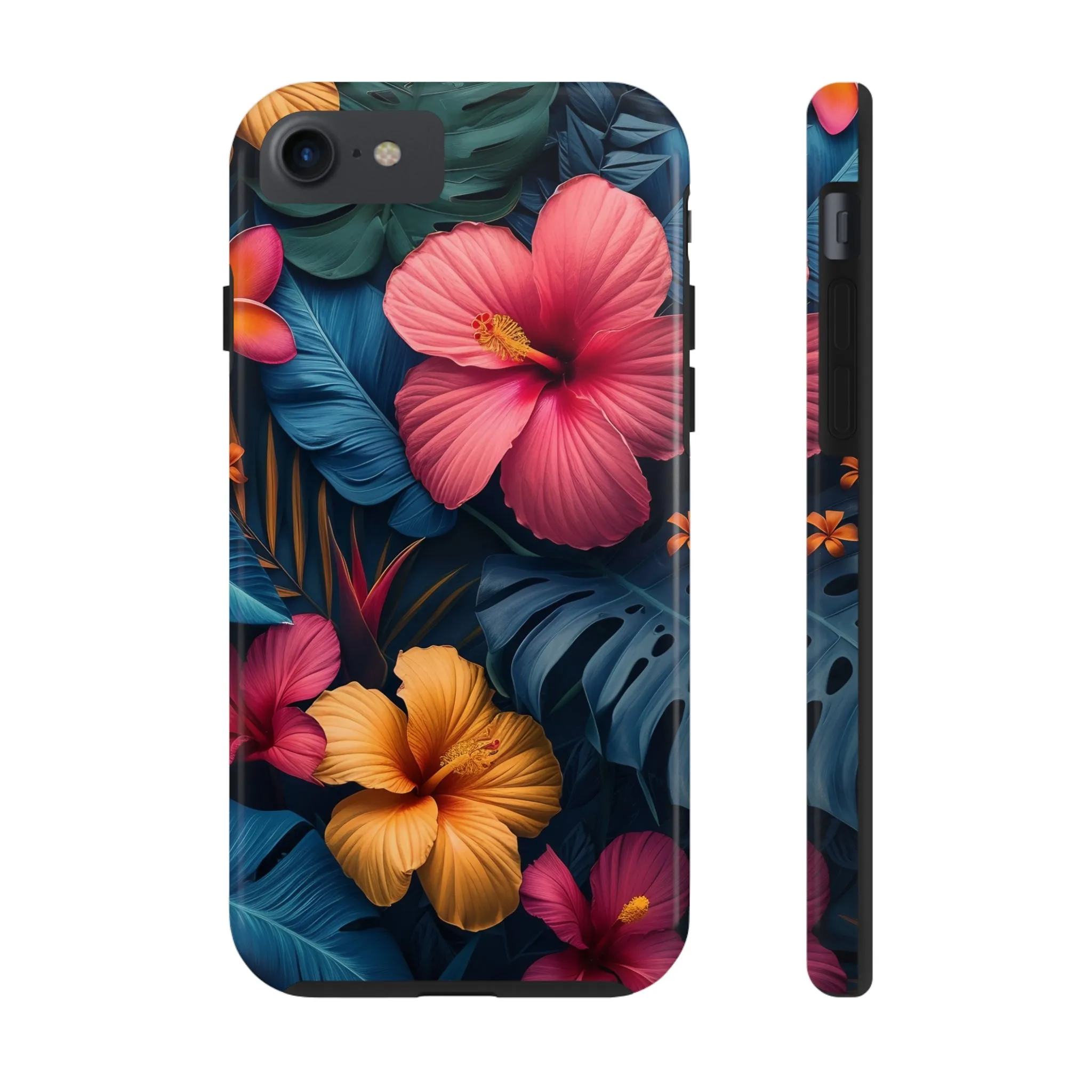 Jewel Tone Tropical Flowers Design Phone Case- Lightweight, Impact Resistant Cover for iPhone 6, 6s, 12, 13, 14, 15