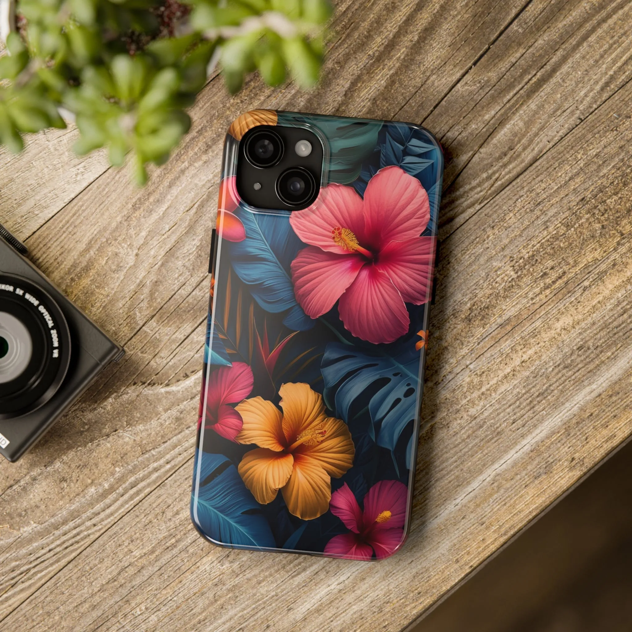 Jewel Tone Tropical Flowers Design Phone Case- Lightweight, Impact Resistant Cover for iPhone 6, 6s, 12, 13, 14, 15