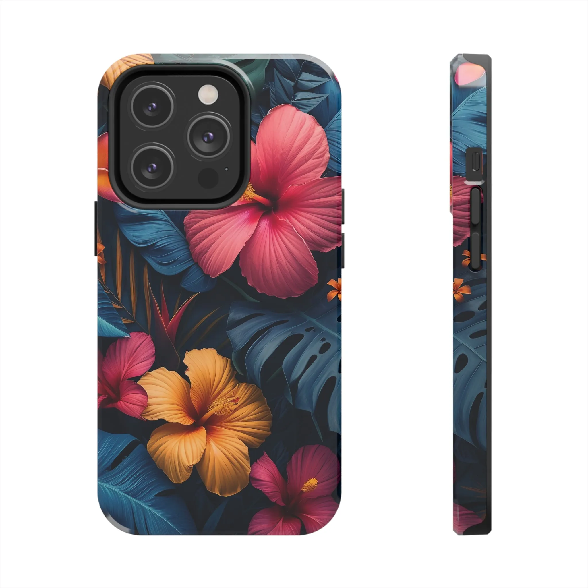 Jewel Tone Tropical Flowers Design Phone Case- Lightweight, Impact Resistant Cover for iPhone 6, 6s, 12, 13, 14, 15