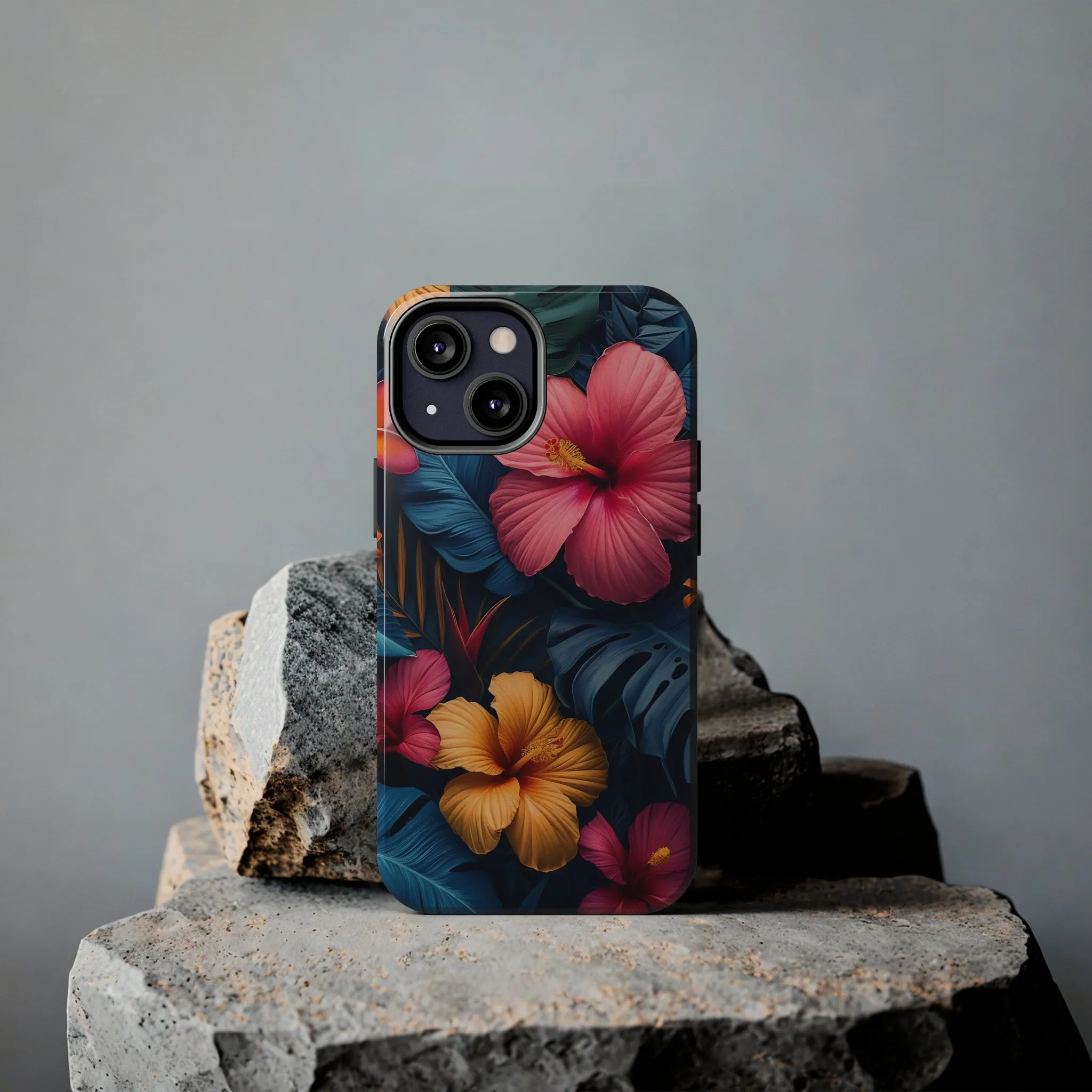 Jewel Tone Tropical Flowers Design Phone Case- Lightweight, Impact Resistant Cover for iPhone 6, 6s, 12, 13, 14, 15