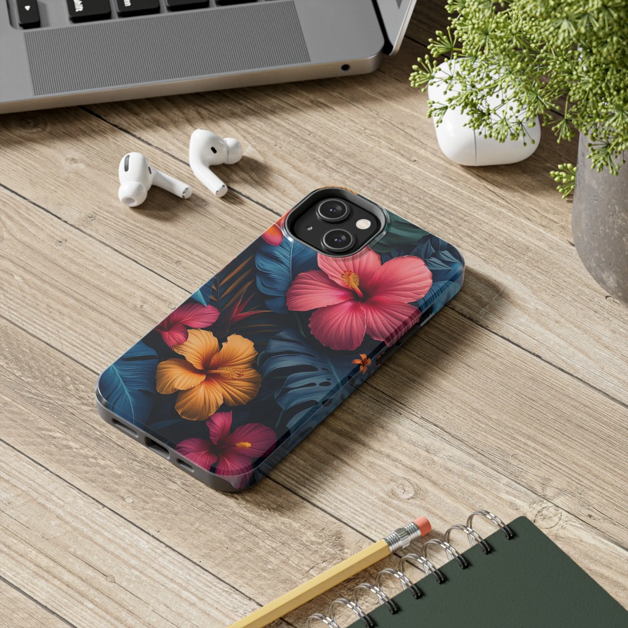 Jewel Tone Tropical Flowers Design Phone Case- Lightweight, Impact Resistant Cover for iPhone 6, 6s, 12, 13, 14, 15