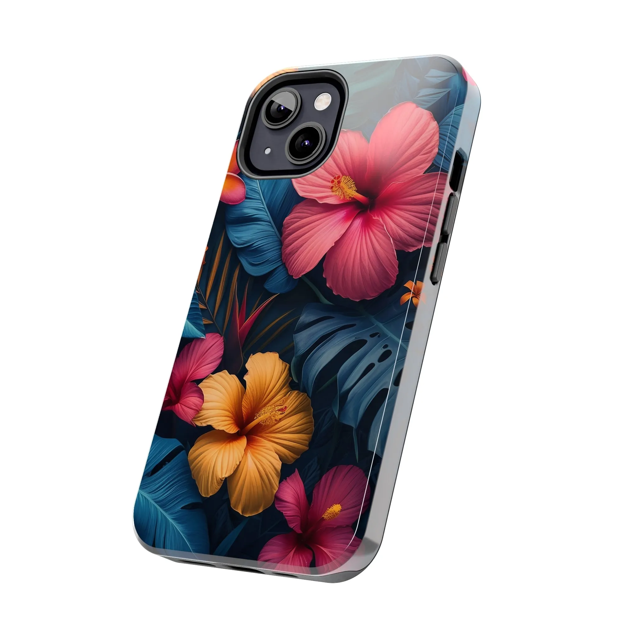 Jewel Tone Tropical Flowers Design Phone Case- Lightweight, Impact Resistant Cover for iPhone 6, 6s, 12, 13, 14, 15