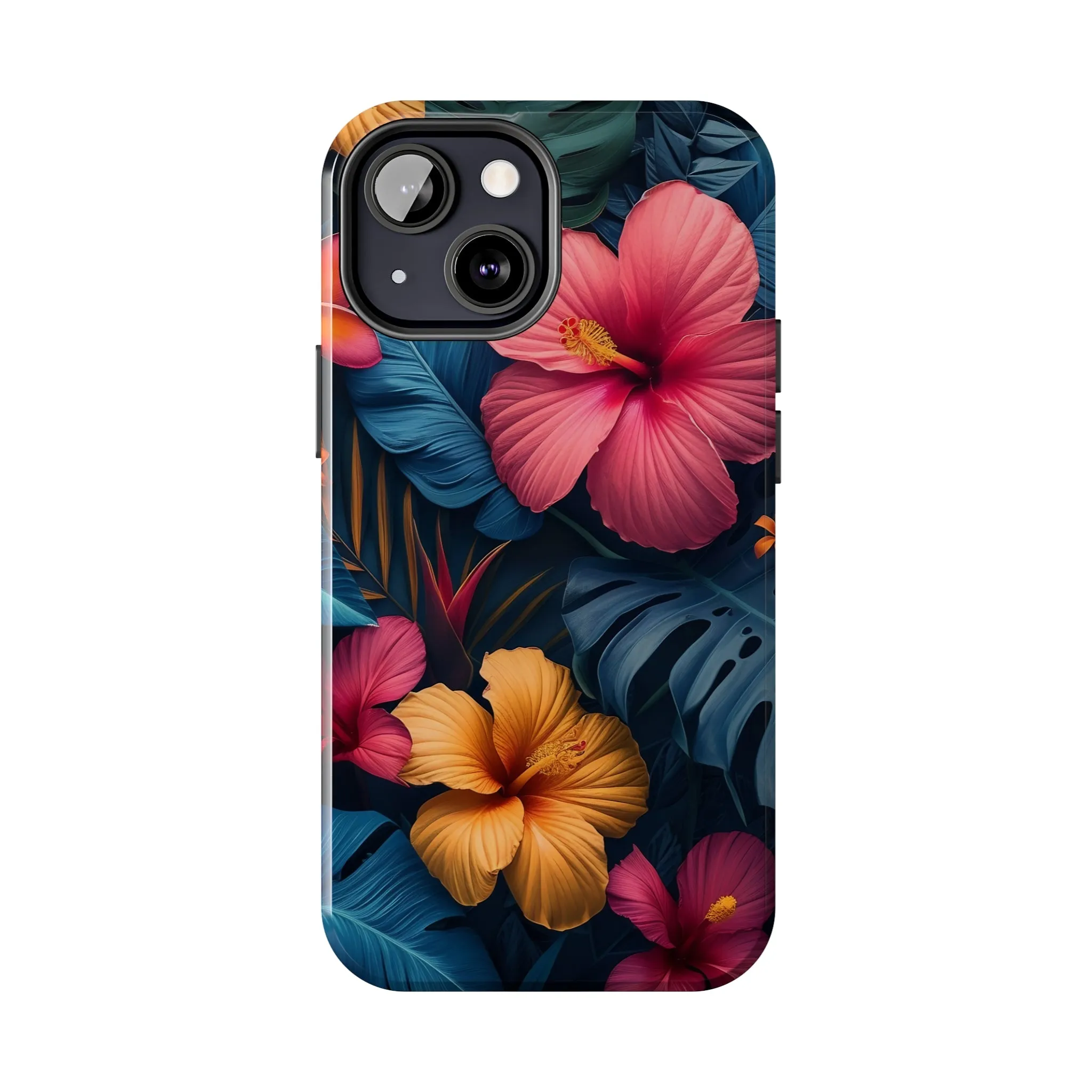 Jewel Tone Tropical Flowers Design Phone Case- Lightweight, Impact Resistant Cover for iPhone 6, 6s, 12, 13, 14, 15