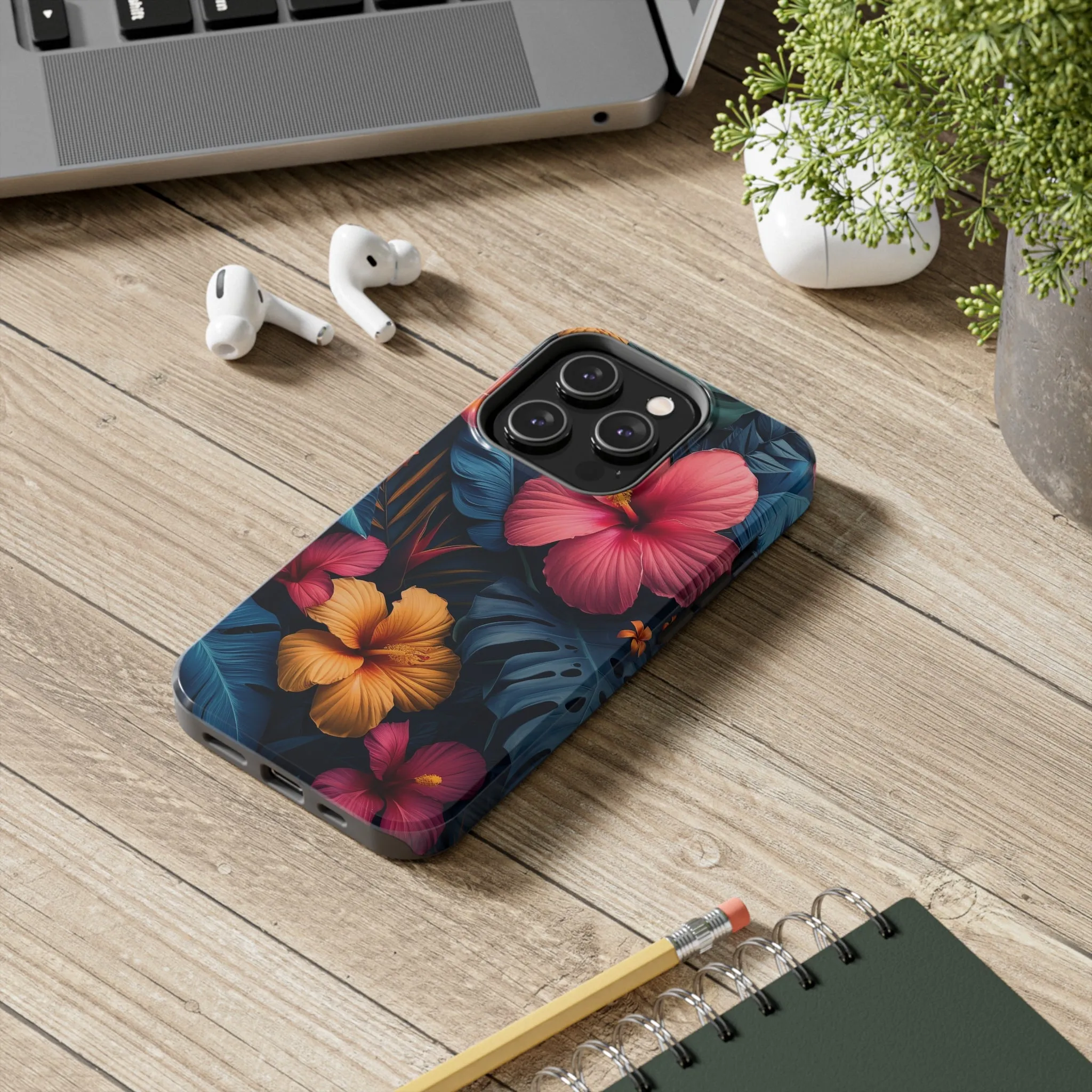 Jewel Tone Tropical Flowers Design Phone Case- Lightweight, Impact Resistant Cover for iPhone 6, 6s, 12, 13, 14, 15