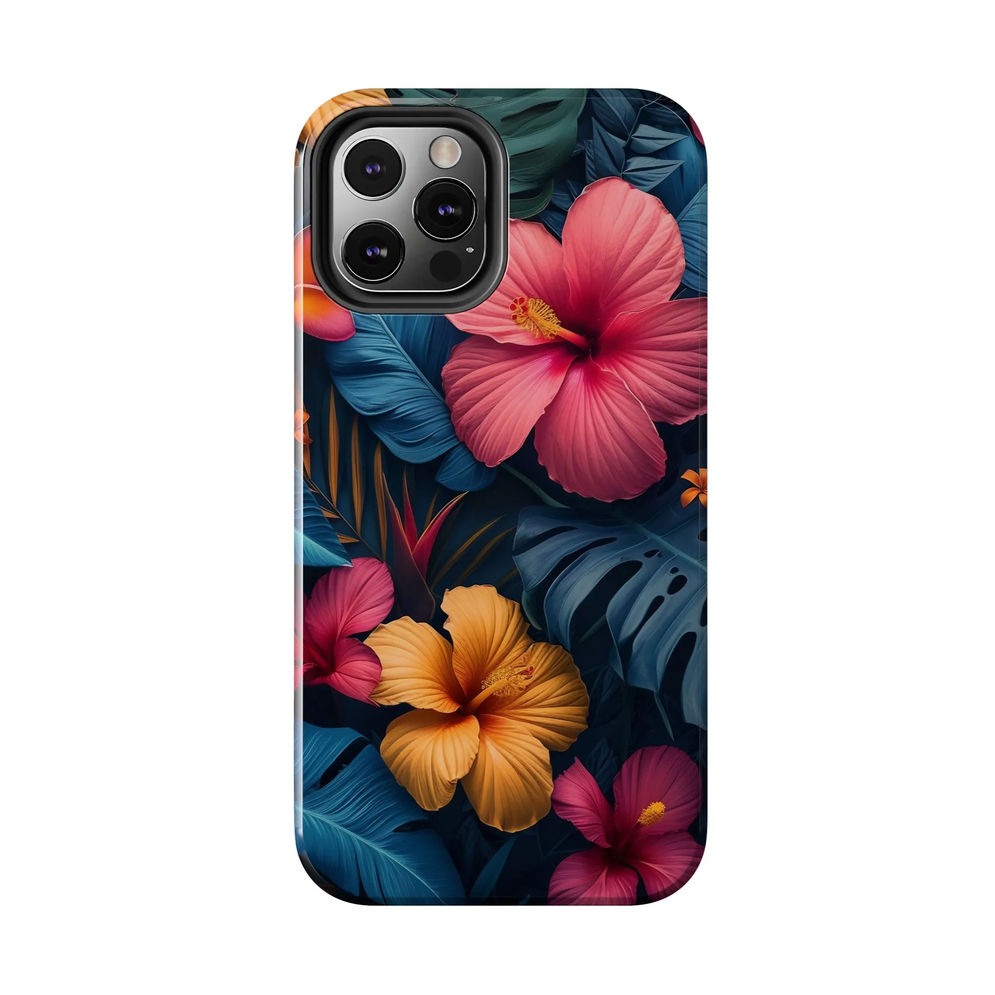 Jewel Tone Tropical Flowers Design Phone Case- Lightweight, Impact Resistant Cover for iPhone 6, 6s, 12, 13, 14, 15