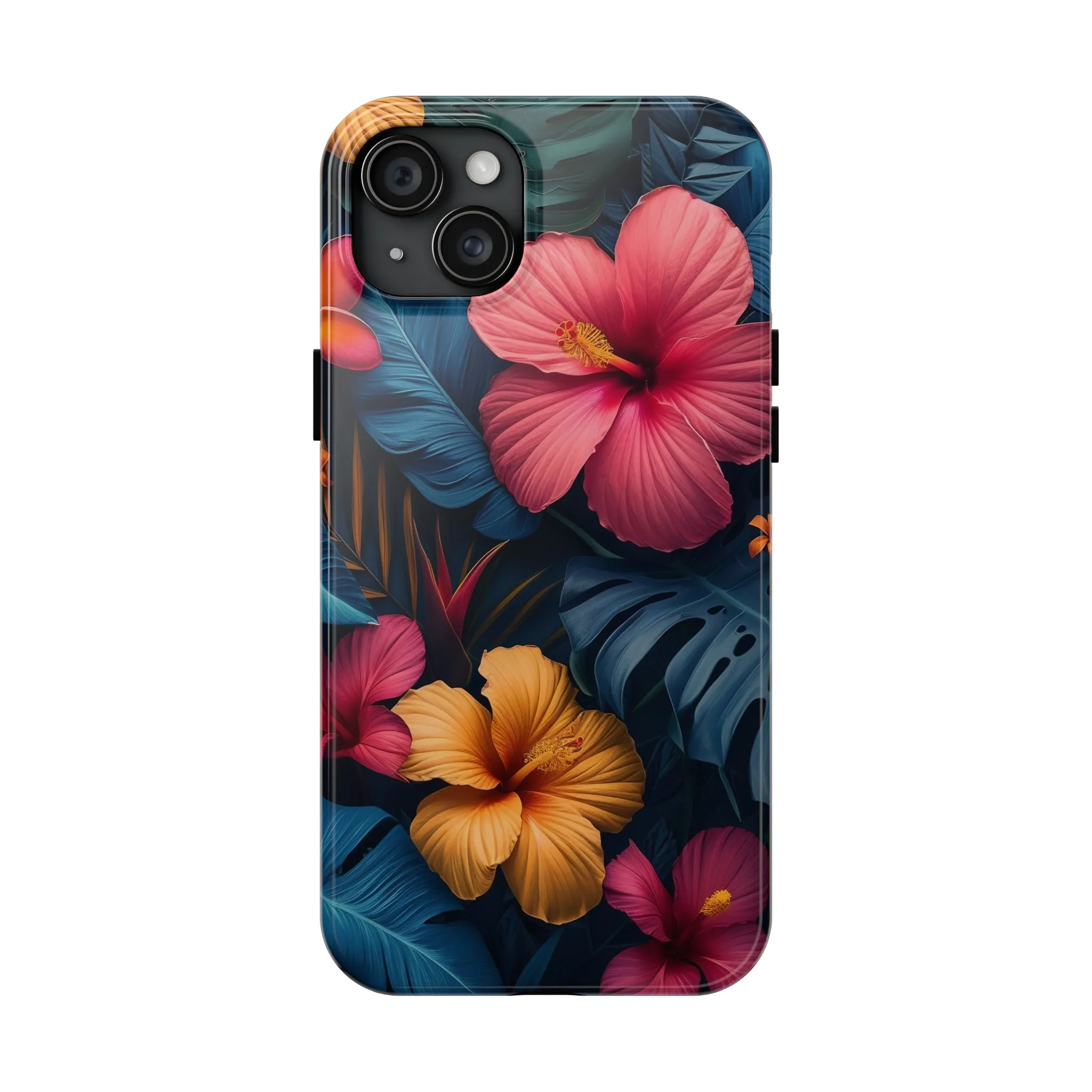 Jewel Tone Tropical Flowers Design Phone Case- Lightweight, Impact Resistant Cover for iPhone 6, 6s, 12, 13, 14, 15