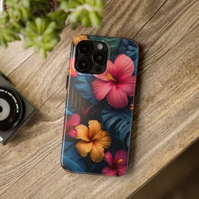 Jewel Tone Tropical Flowers Design Phone Case- Lightweight, Impact Resistant Cover for iPhone 6, 6s, 12, 13, 14, 15