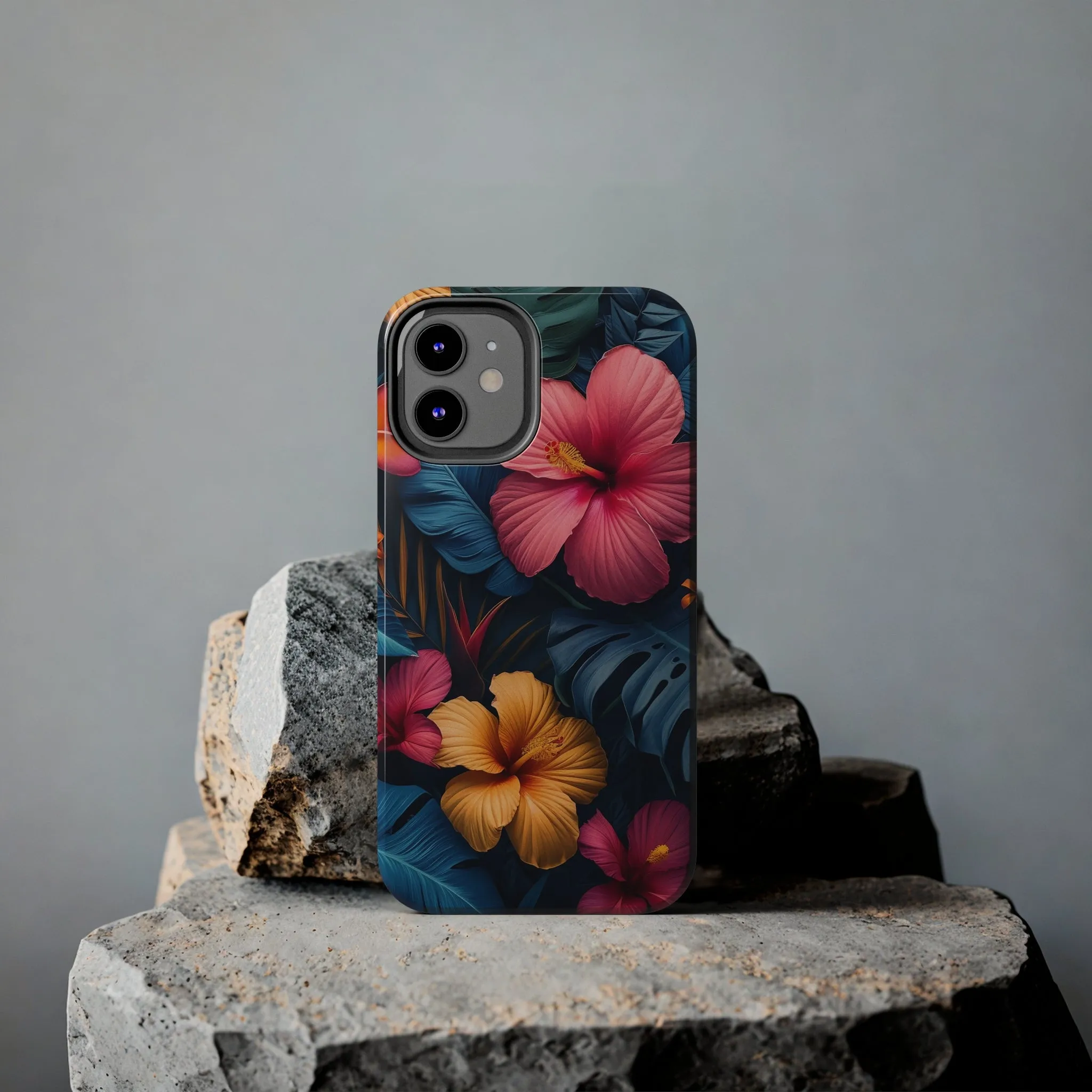 Jewel Tone Tropical Flowers Design Phone Case- Lightweight, Impact Resistant Cover for iPhone 6, 6s, 12, 13, 14, 15