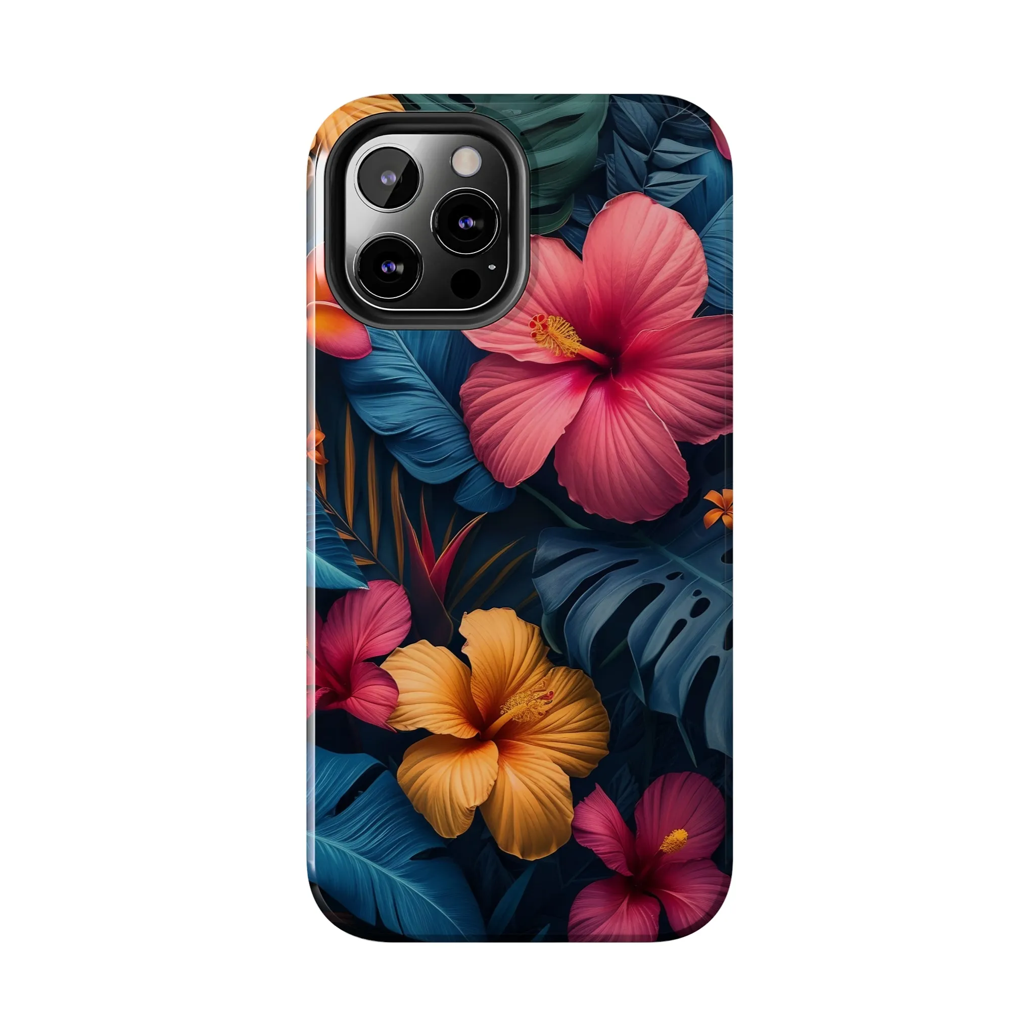 Jewel Tone Tropical Flowers Design Phone Case- Lightweight, Impact Resistant Cover for iPhone 6, 6s, 12, 13, 14, 15