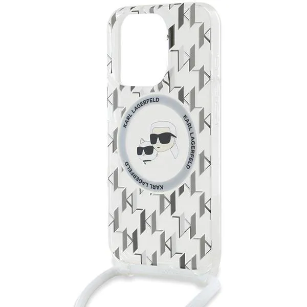 Karl Lagerfeld Crossbody IML Monogram Karl & Choupette Head Case with MagSafe for iPhone 15 Pro Max 6.7" Clear - KLHMP15XHCKCKLCT