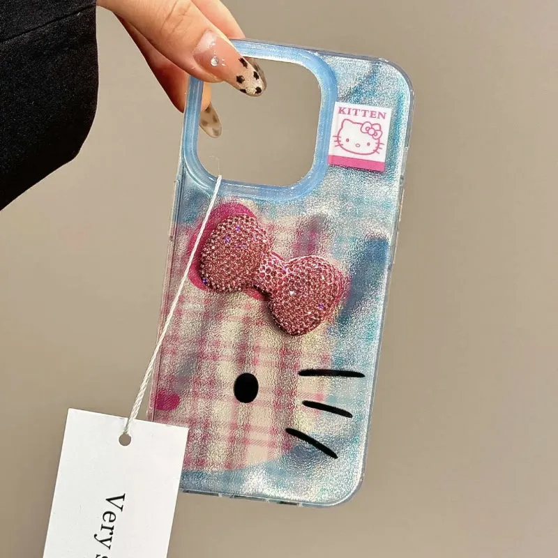 Kawaii Blue Plaid Kitty Phone Case KI673