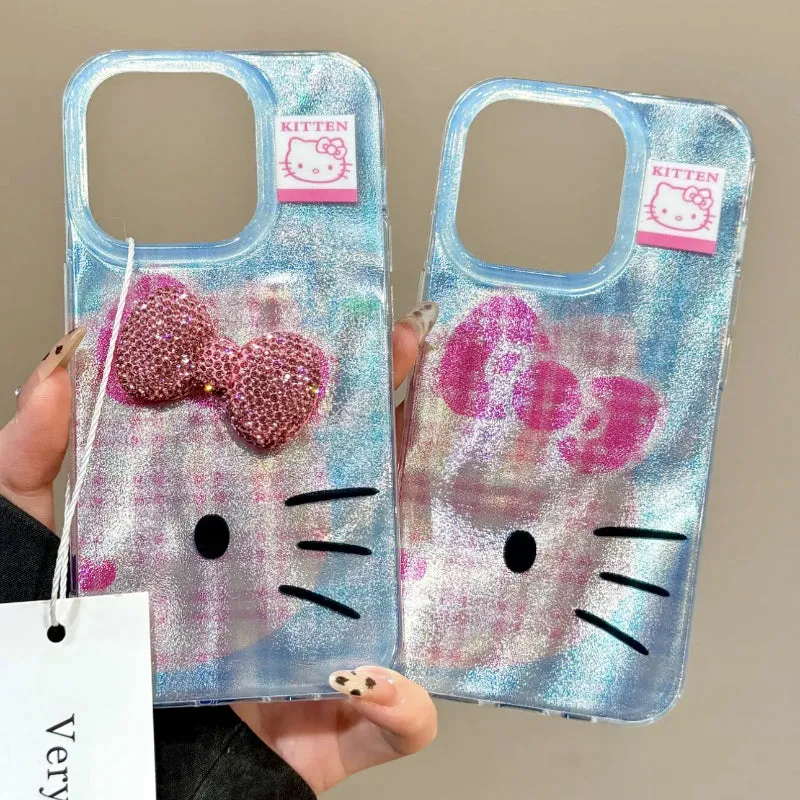 Kawaii Blue Plaid Kitty Phone Case KI673