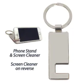 KF073 - Engraved metal phone stand and screen cleaner key ring