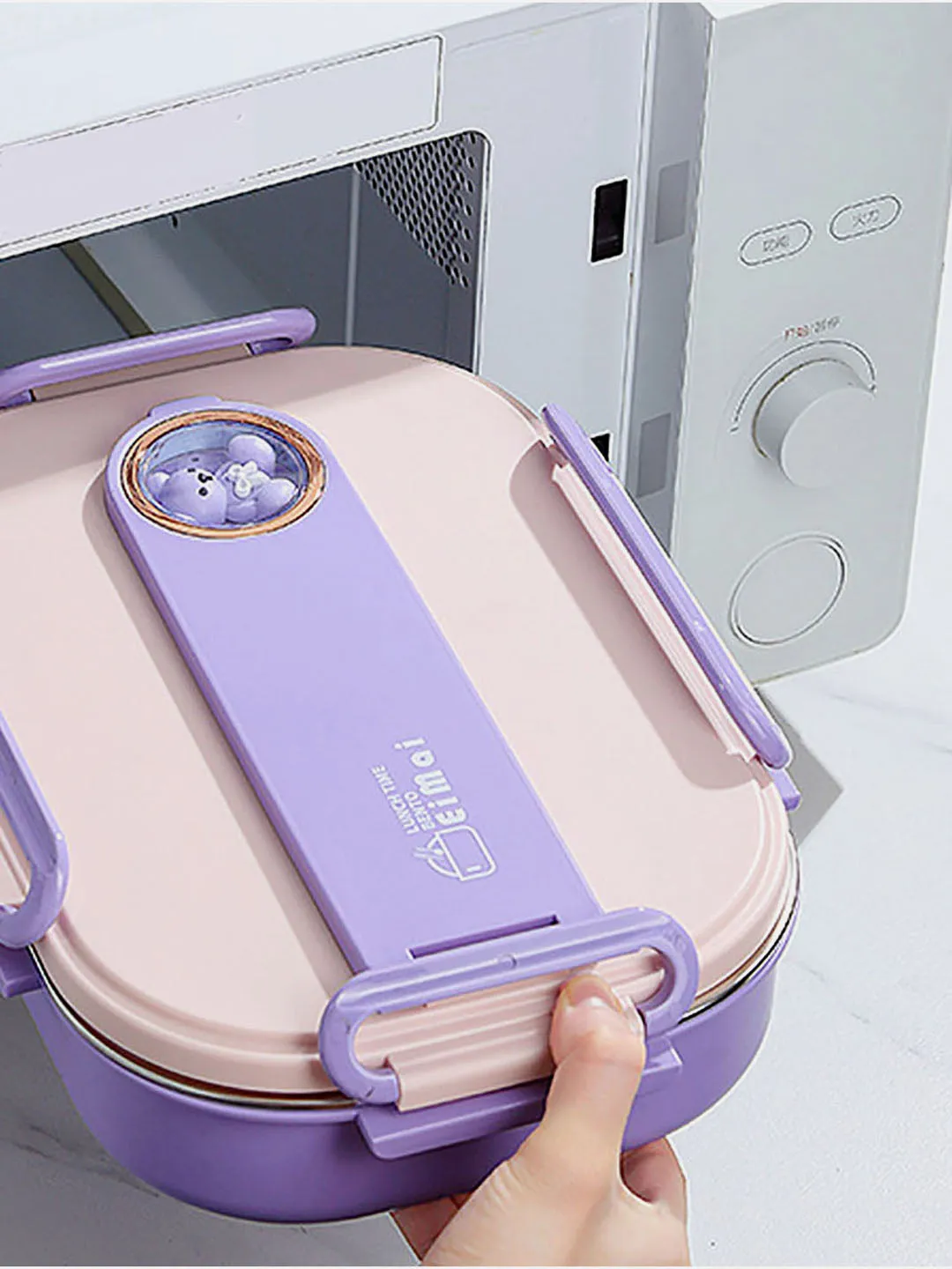 Little Surprise Box Purple Teddy Stainless Steel Lunch Box With Matching Lunch Bag For Kids