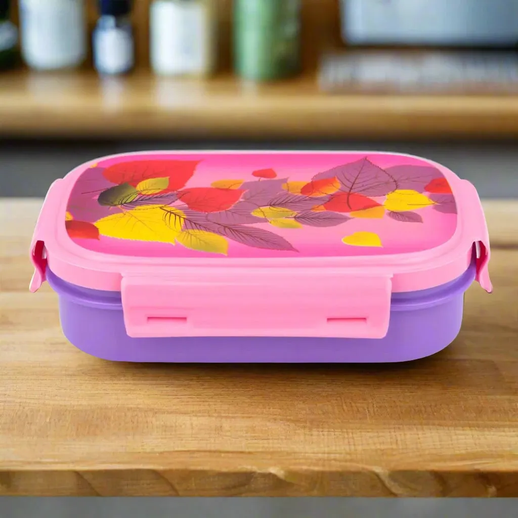 Liza Cartoon Printed Pink Leaf 2 Compartment Tiffin Box for School Kids