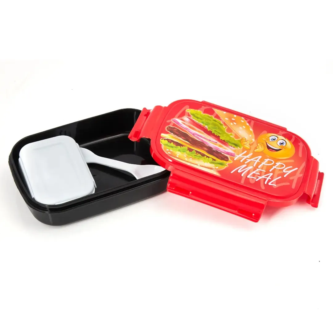 Liza Cartoon Printed Red Burger 2 Compartment Tiffin Box for School Kids