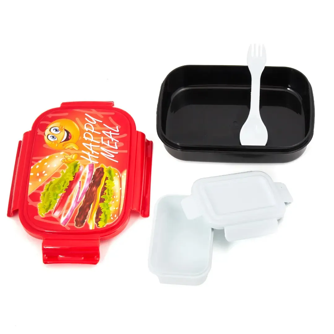 Liza Cartoon Printed Red Burger 2 Compartment Tiffin Box for School Kids