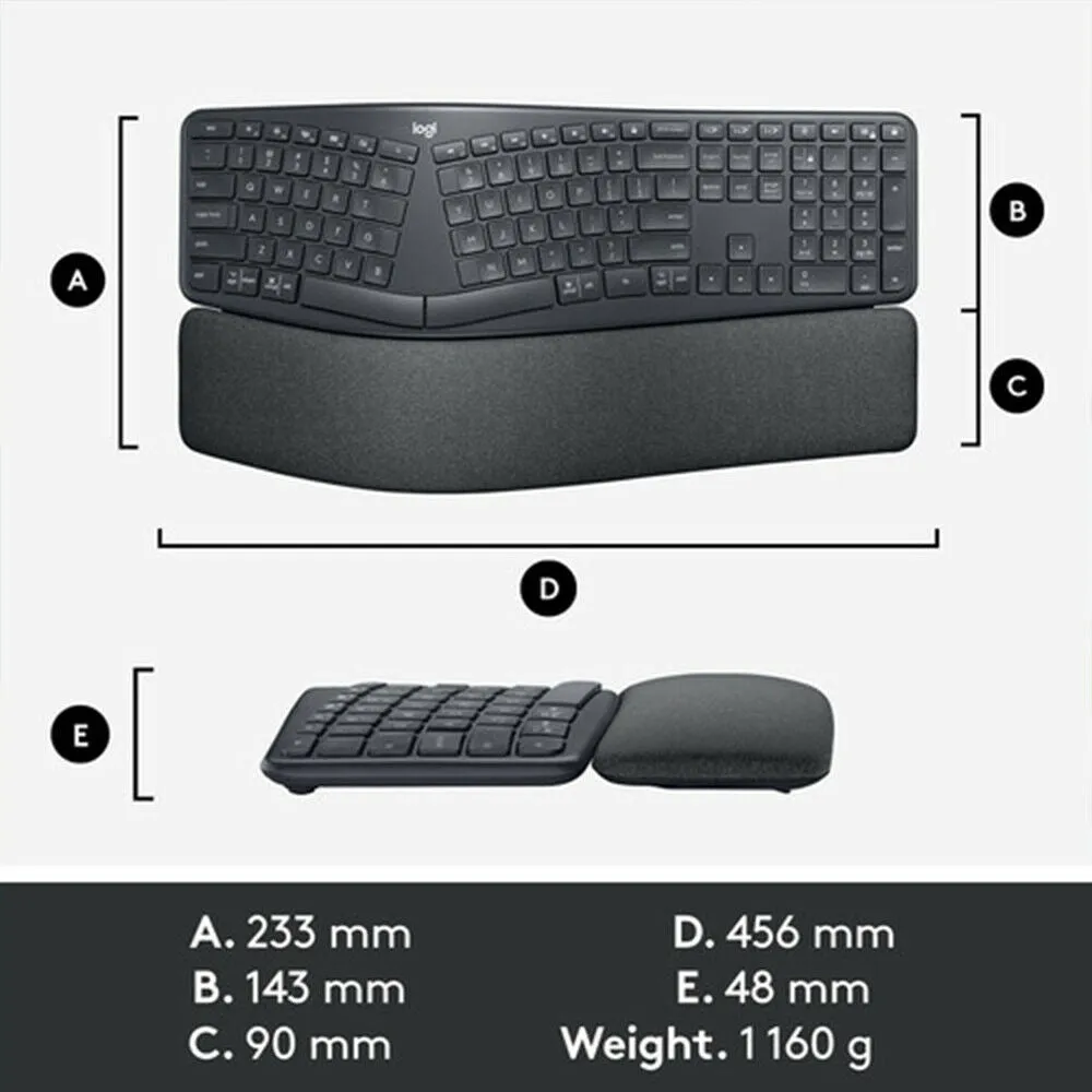 Logitech ERGO K860 Wireless Split Ergonomic Keyboard with Wrist Rest 920-009166