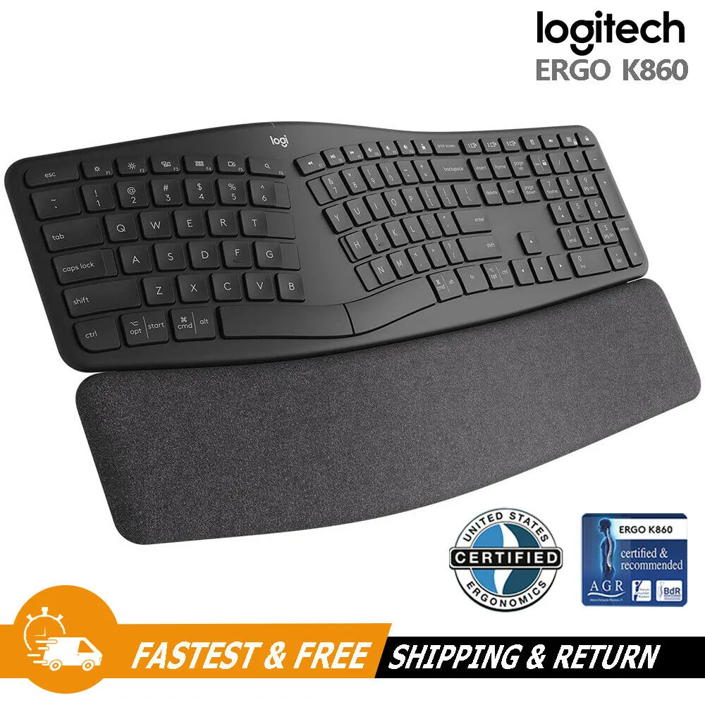 Logitech ERGO K860 Wireless Split Ergonomic Keyboard with Wrist Rest 920-009166