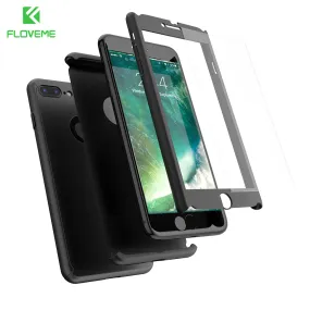 Luxury 360 Full Protective Plastic Phone Cases For iPhone 6 6s Plus 7 7 Plus 5 5s SE Case Cover Free Tempered Glass Film PC Capa