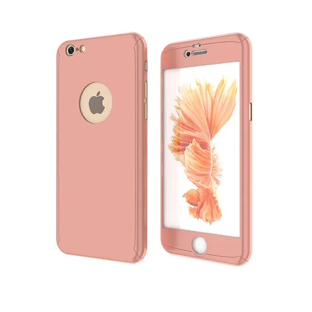 Luxury 360 Full Protective Plastic Phone Cases For iPhone 6 6s Plus 7 7 Plus 5 5s SE Case Cover Free Tempered Glass Film PC Capa