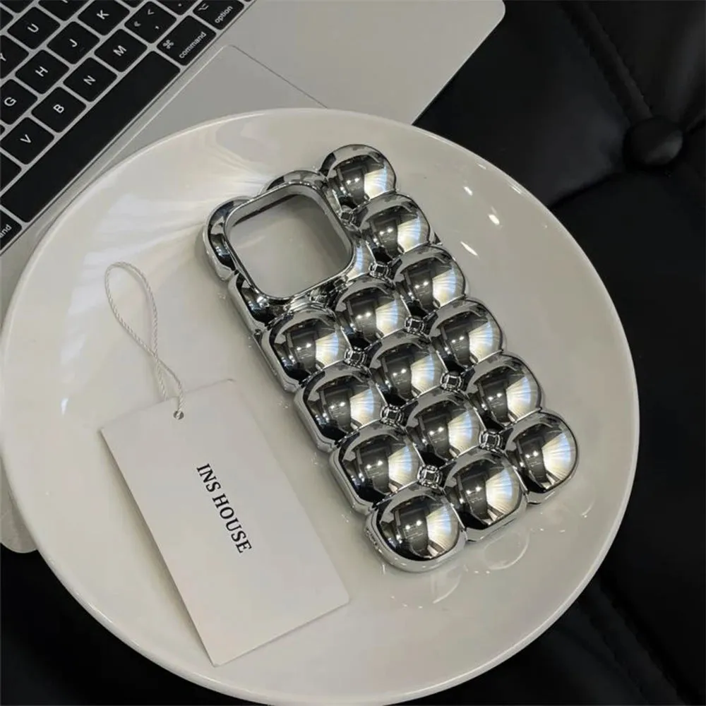 Luxury phone cases|Luxury Stylish 3D Grid Plating Silver Phone Case