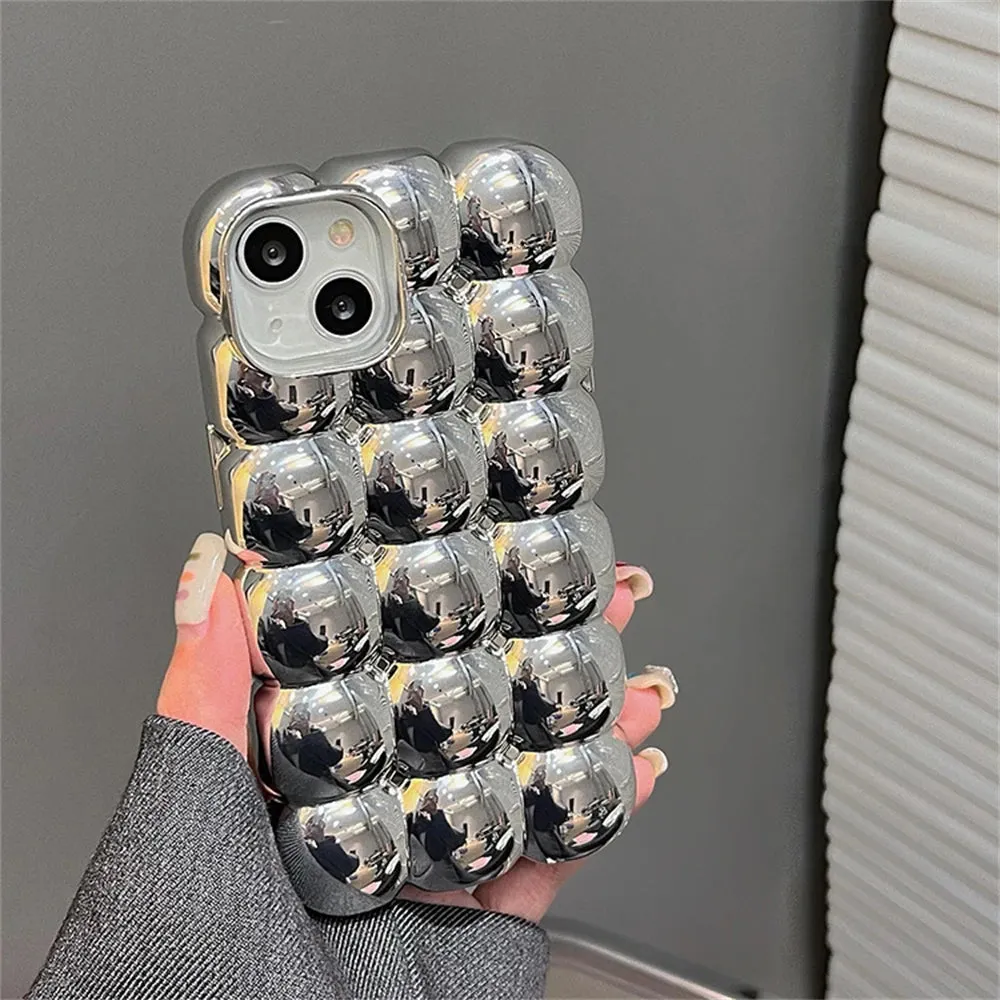 Luxury phone cases|Luxury Stylish 3D Grid Plating Silver Phone Case