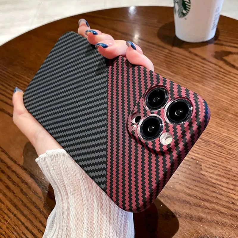 Luxury Ultra Thin Carbon Fiber Texture Matte Phone Case For iPhone