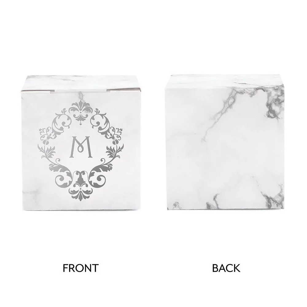 MINI CUSTOM FOIL PRINTED SQUARE PAPER FAVOR BOXES - CLASSIC FILIGREE MONOGRAM