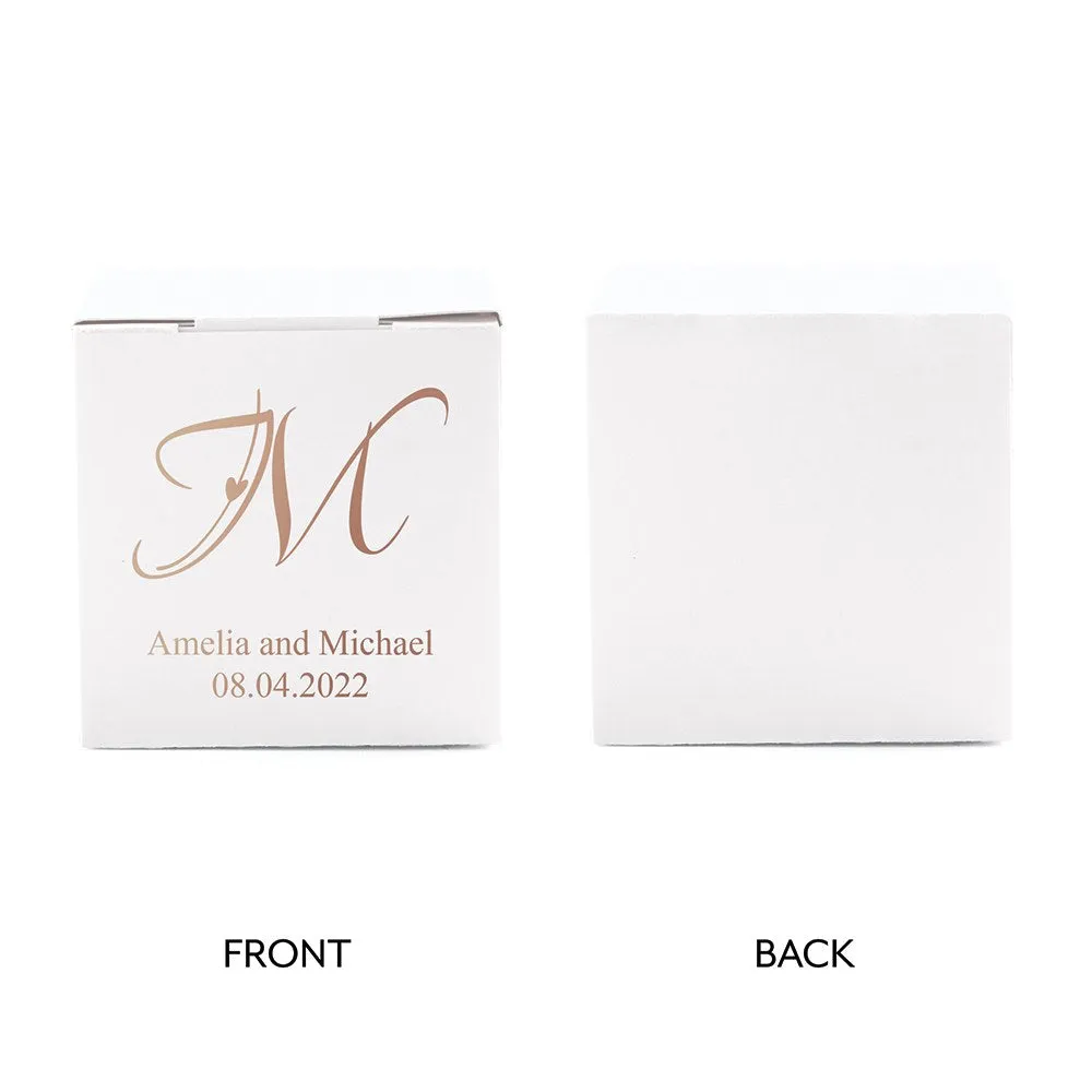 MINI CUSTOM FOIL PRINTED SQUARE PAPER FAVOR BOXES - CLASSIC FILIGREE MONOGRAM