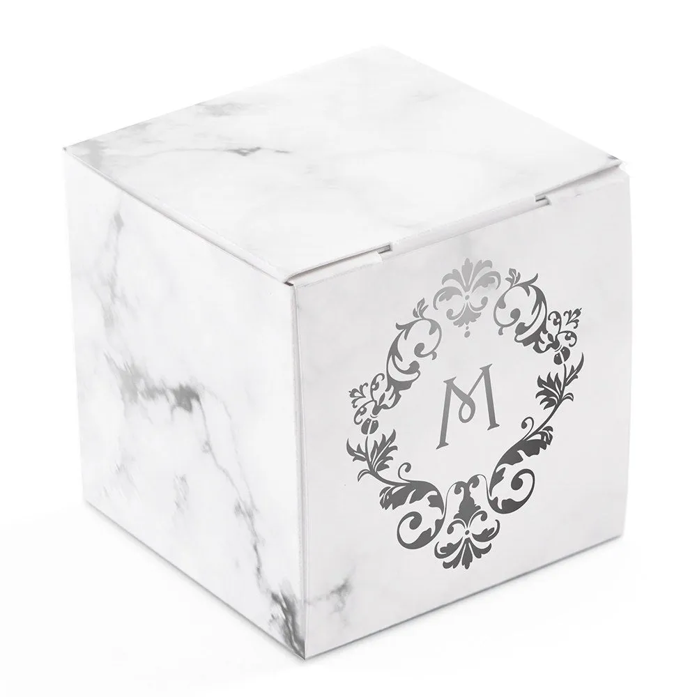 MINI CUSTOM FOIL PRINTED SQUARE PAPER FAVOR BOXES - CLASSIC FILIGREE MONOGRAM