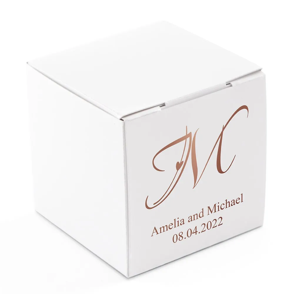 MINI CUSTOM FOIL PRINTED SQUARE PAPER FAVOR BOXES - CLASSIC FILIGREE MONOGRAM