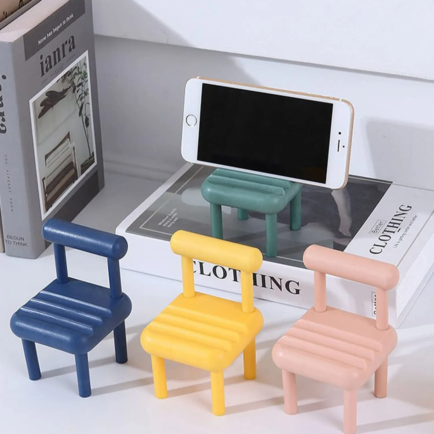 Mobile Phone Holder, Mini Chair Cell Phone Stand, Portable Smartphone Dock, Cellphone Holder for Desktop Design Compatible with All Mobile Phones (1 Pc)