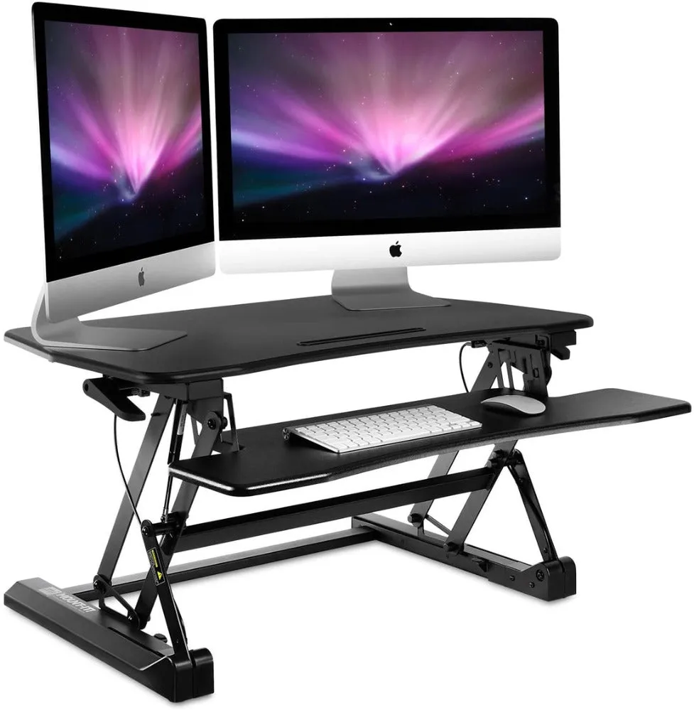 Mount-It! 35”W White Standing Desk Converter  Height-Adjustable Desk for Dual Monitors, MI-7956, MI-7955