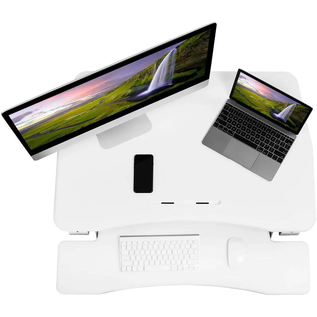 Mount-It! 35”W White Standing Desk Converter  Height-Adjustable Desk for Dual Monitors, MI-7956, MI-7955