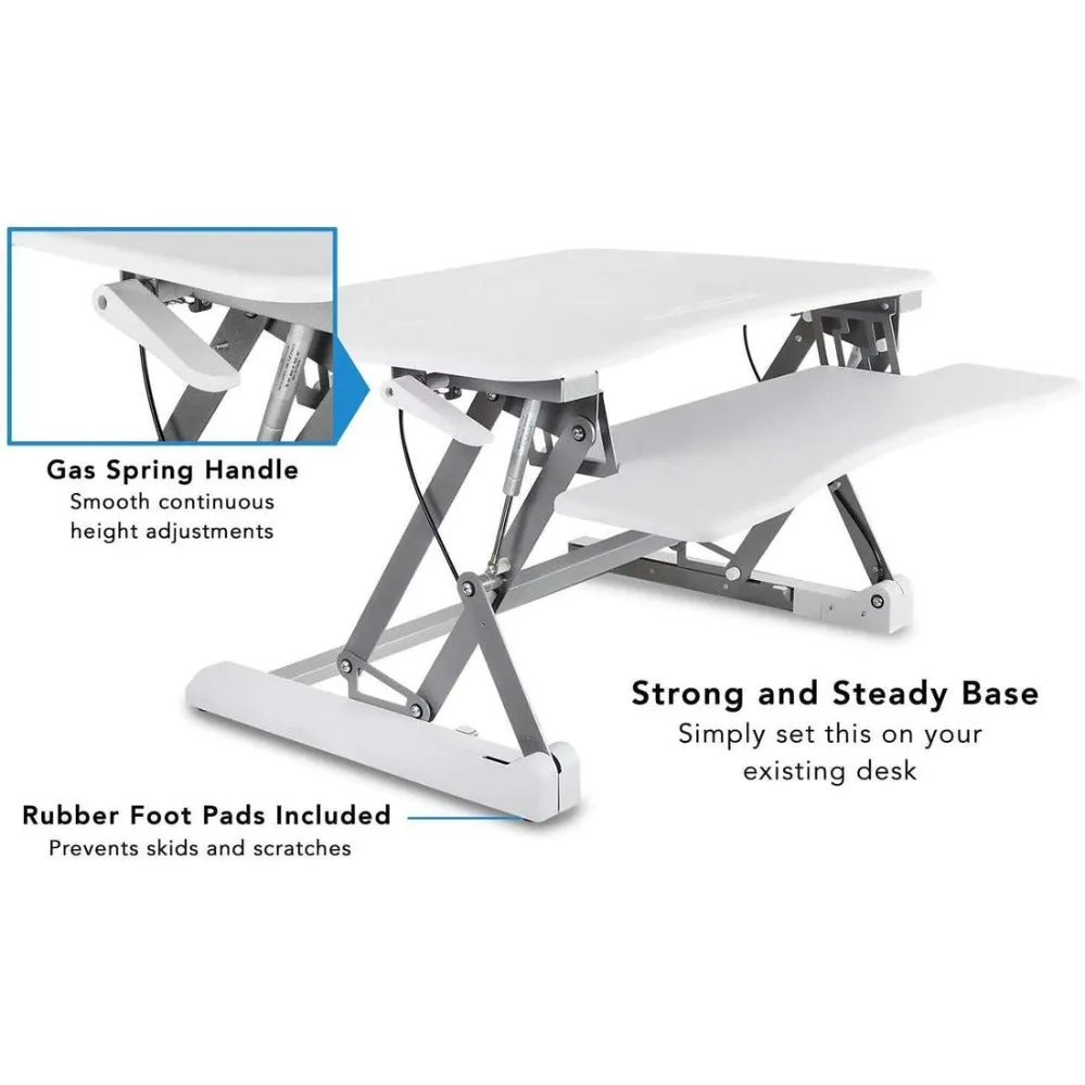 Mount-It! 35”W White Standing Desk Converter  Height-Adjustable Desk for Dual Monitors, MI-7956, MI-7955