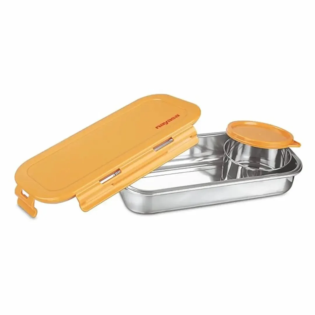 Nayasa Orange Eco Roti Lunch Box - Stainless Steel Office, School and Picnic Tiffin Box (580ML)