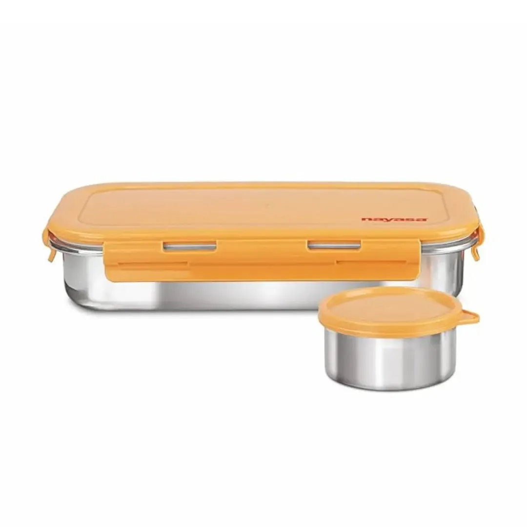 Nayasa Orange Eco Roti Lunch Box - Stainless Steel Office, School and Picnic Tiffin Box (580ML)