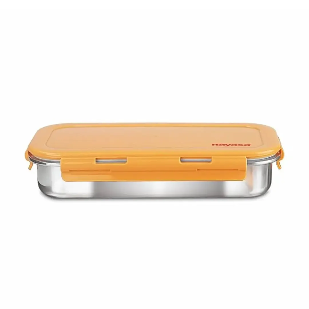 Nayasa Orange Eco Roti Lunch Box - Stainless Steel Office, School and Picnic Tiffin Box (580ML)