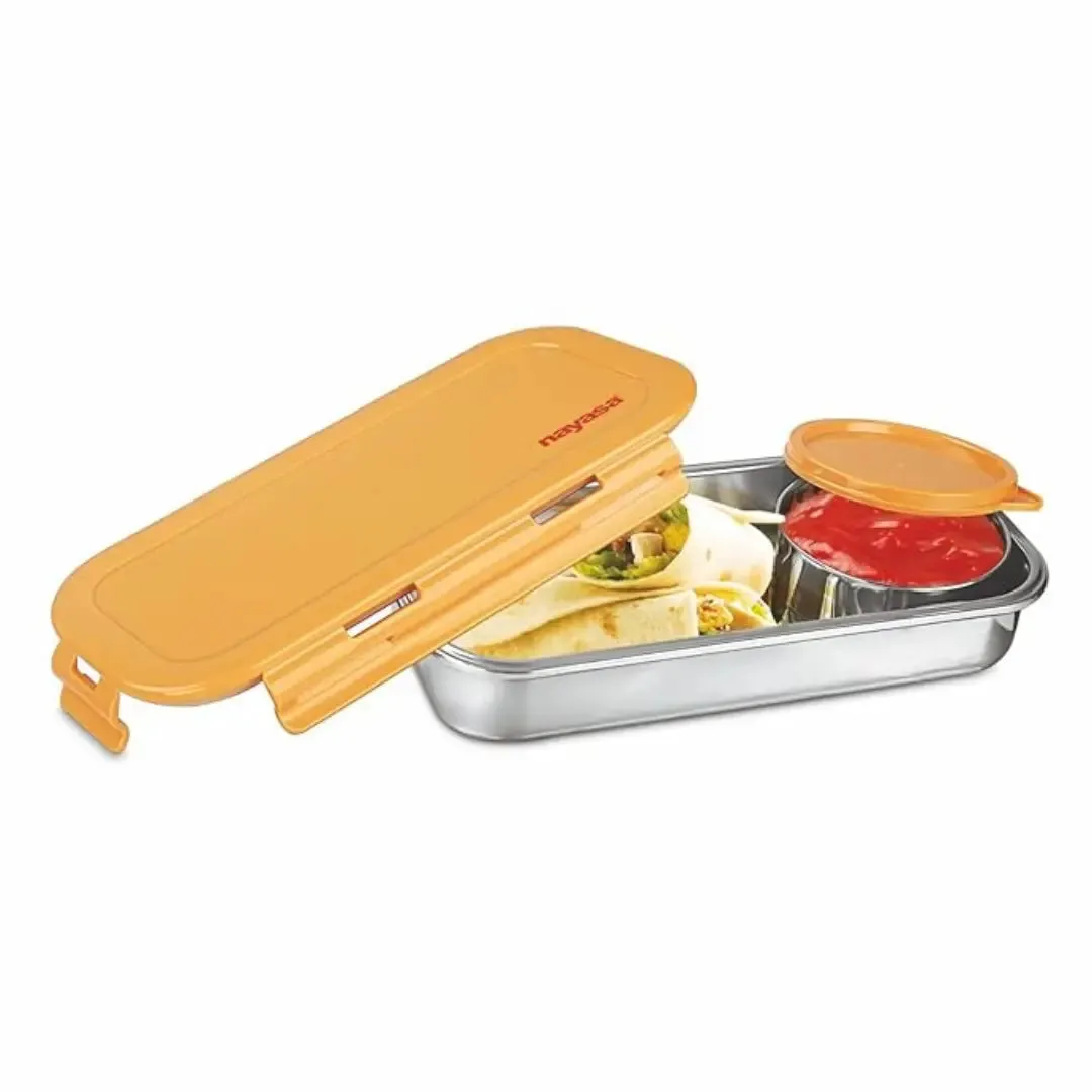 Nayasa Orange Eco Roti Lunch Box - Stainless Steel Office, School and Picnic Tiffin Box (580ML)