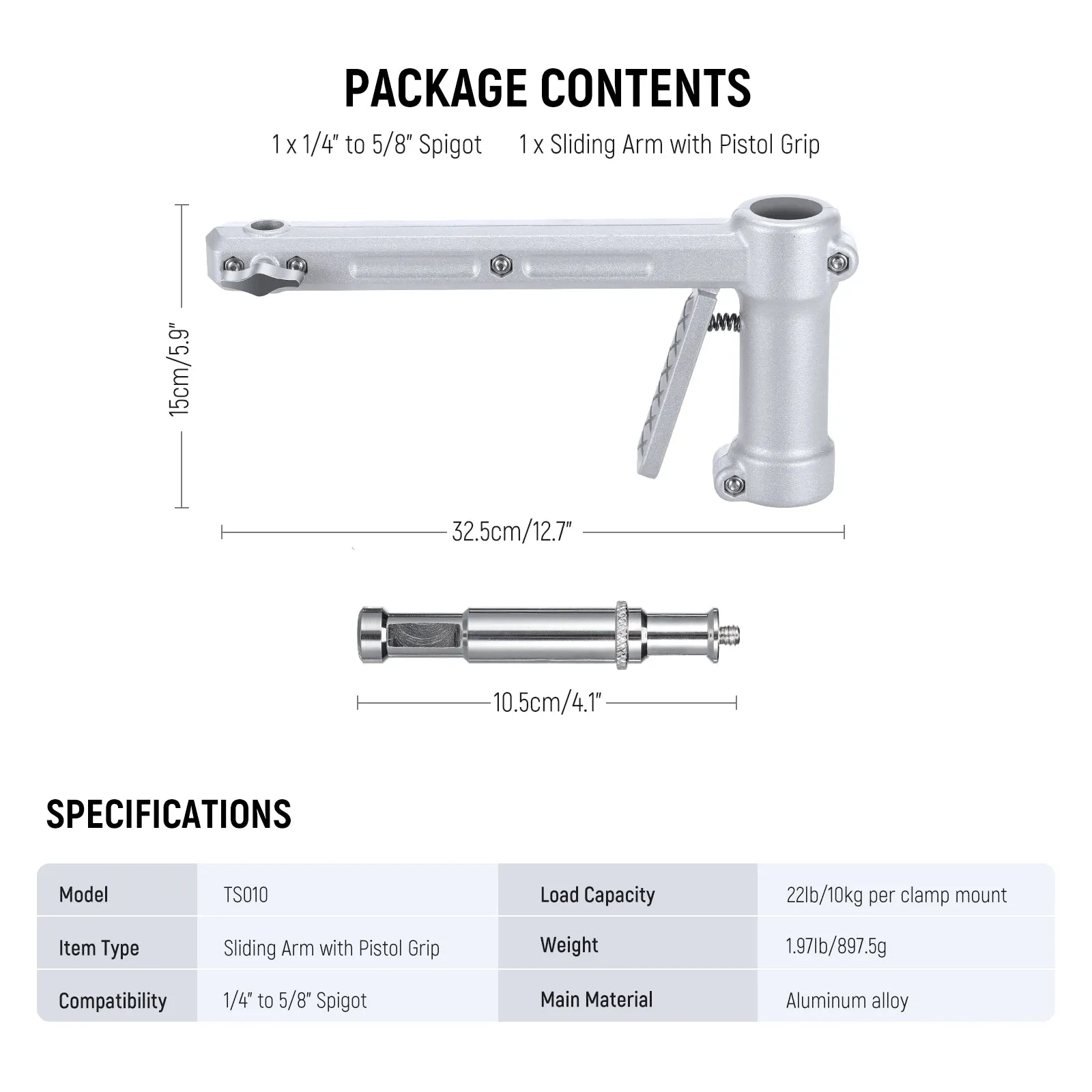 NEEWER TS010 Pistol Grip Sliding Aluminum Arm