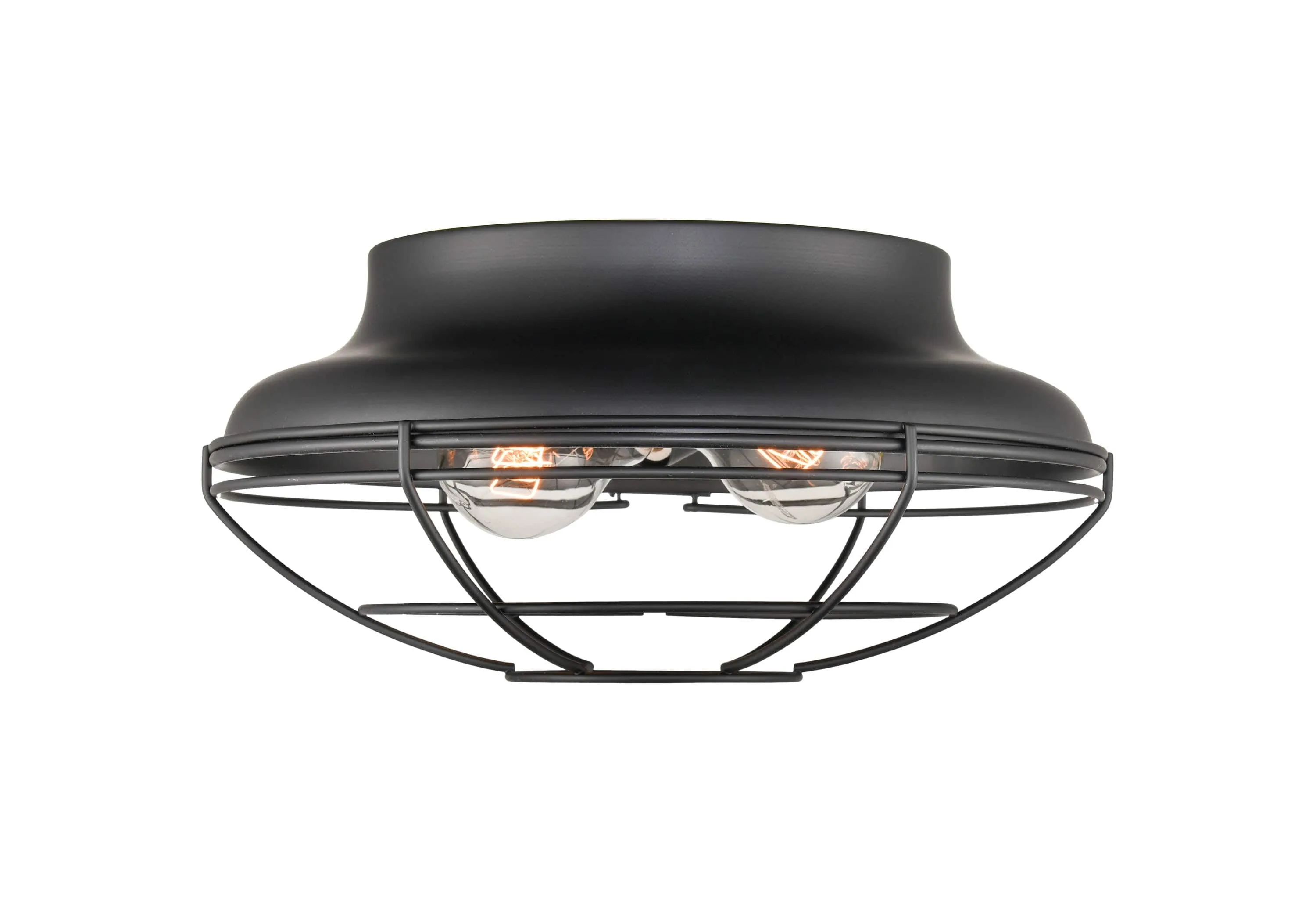 Neo-Industrial Flush Mount Fixture - Matte Black - Wire Guard - 12.375in. Diameter - E26 Medium Base