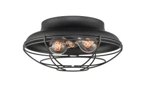 Neo-Industrial Flush Mount Fixture - Matte Black - Wire Guard - 12.375in. Diameter - E26 Medium Base