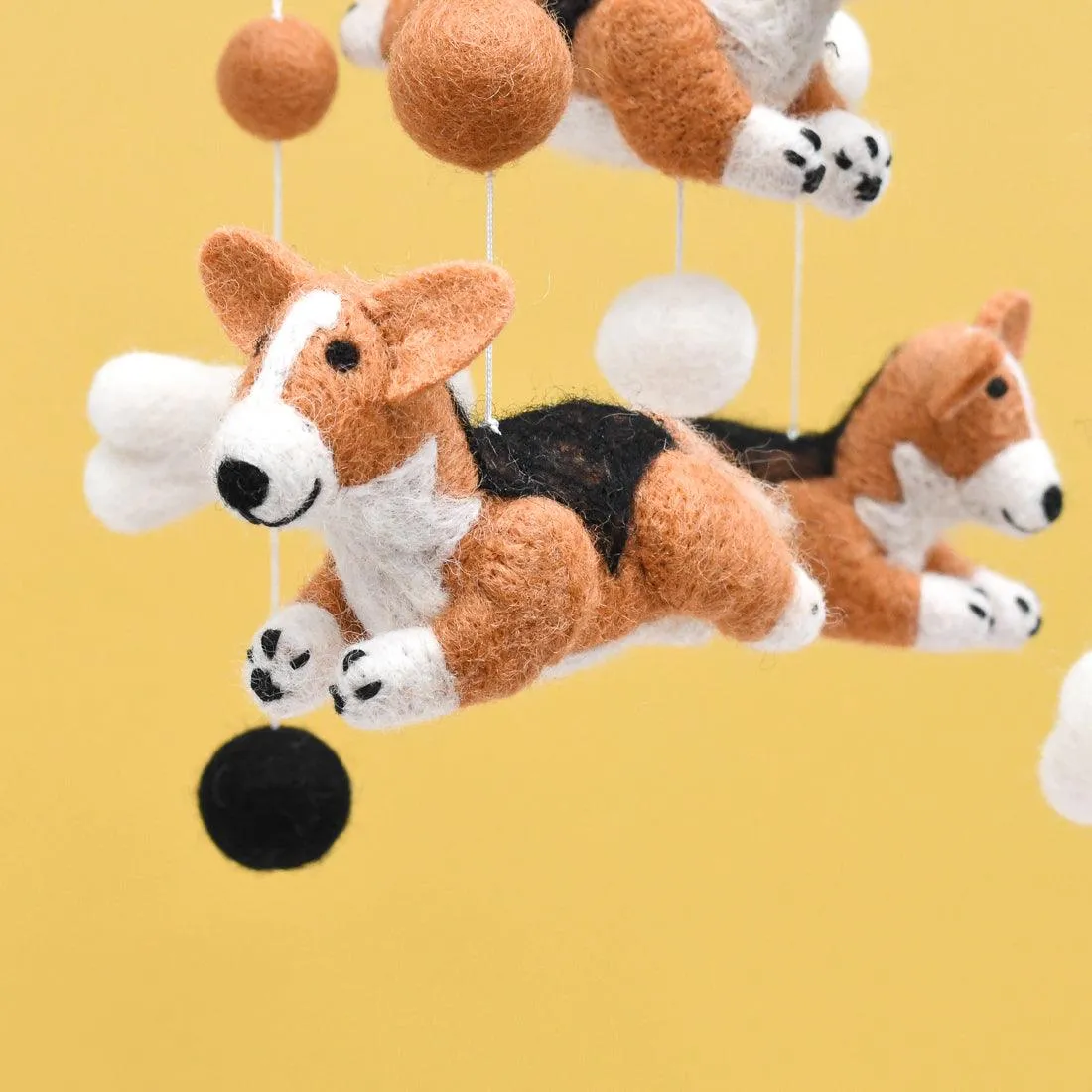 Nursery Cot Mobile - Jumping Corgi Dogs