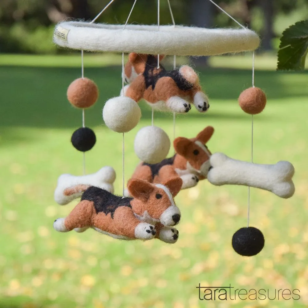 Nursery Cot Mobile - Jumping Corgi Dogs