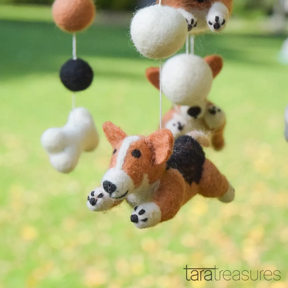 Nursery Cot Mobile - Jumping Corgi Dogs