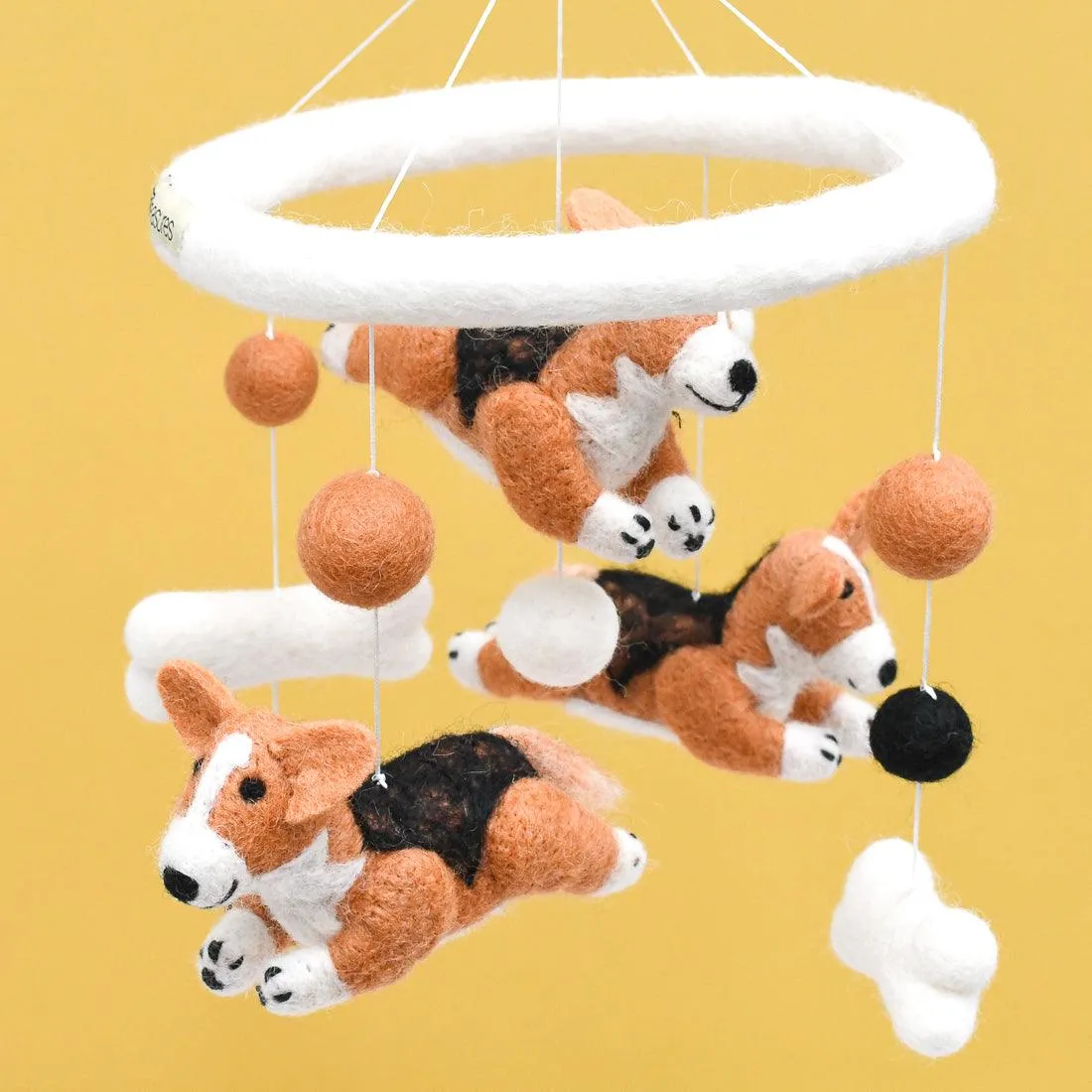 Nursery Cot Mobile - Jumping Corgi Dogs