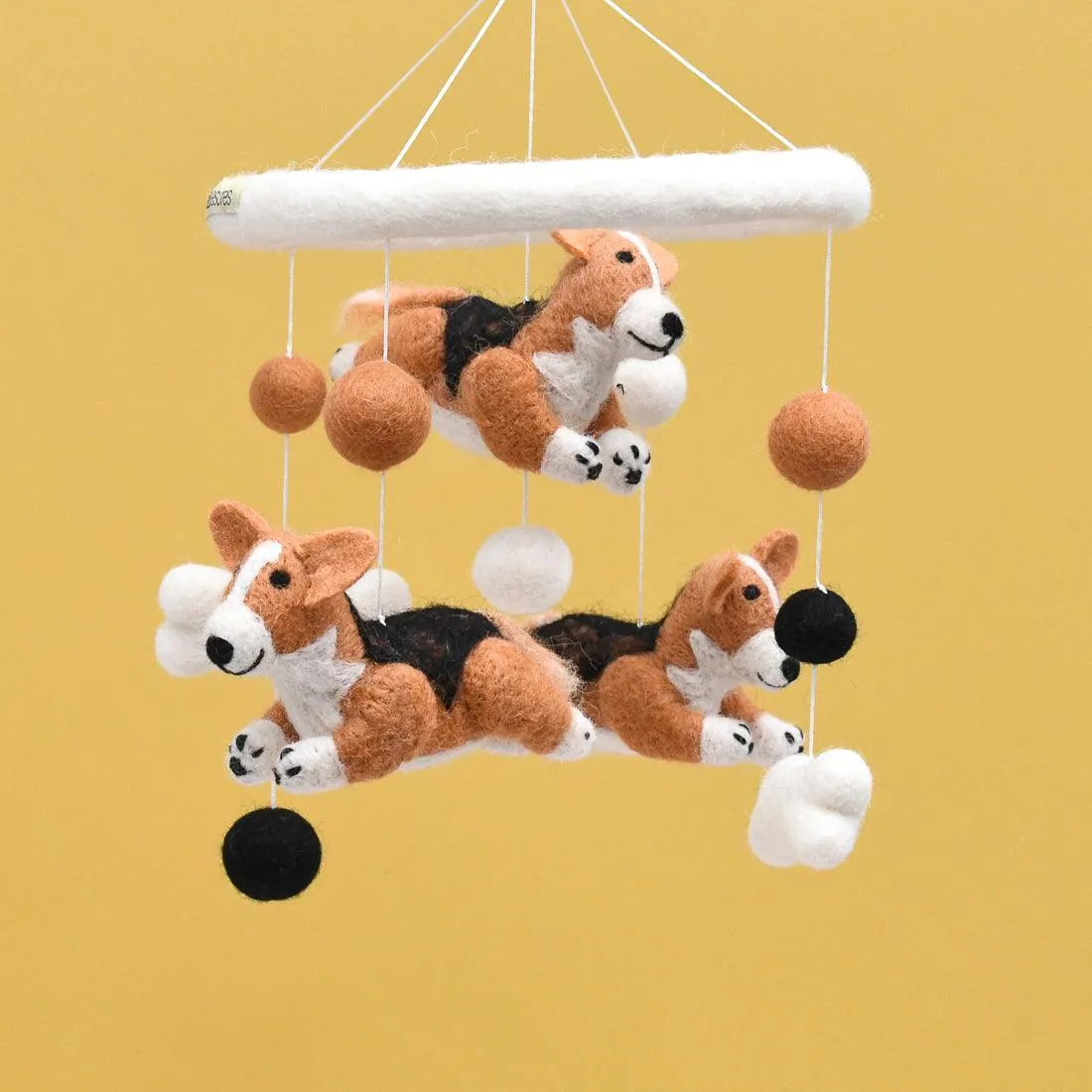 Nursery Cot Mobile - Jumping Corgi Dogs